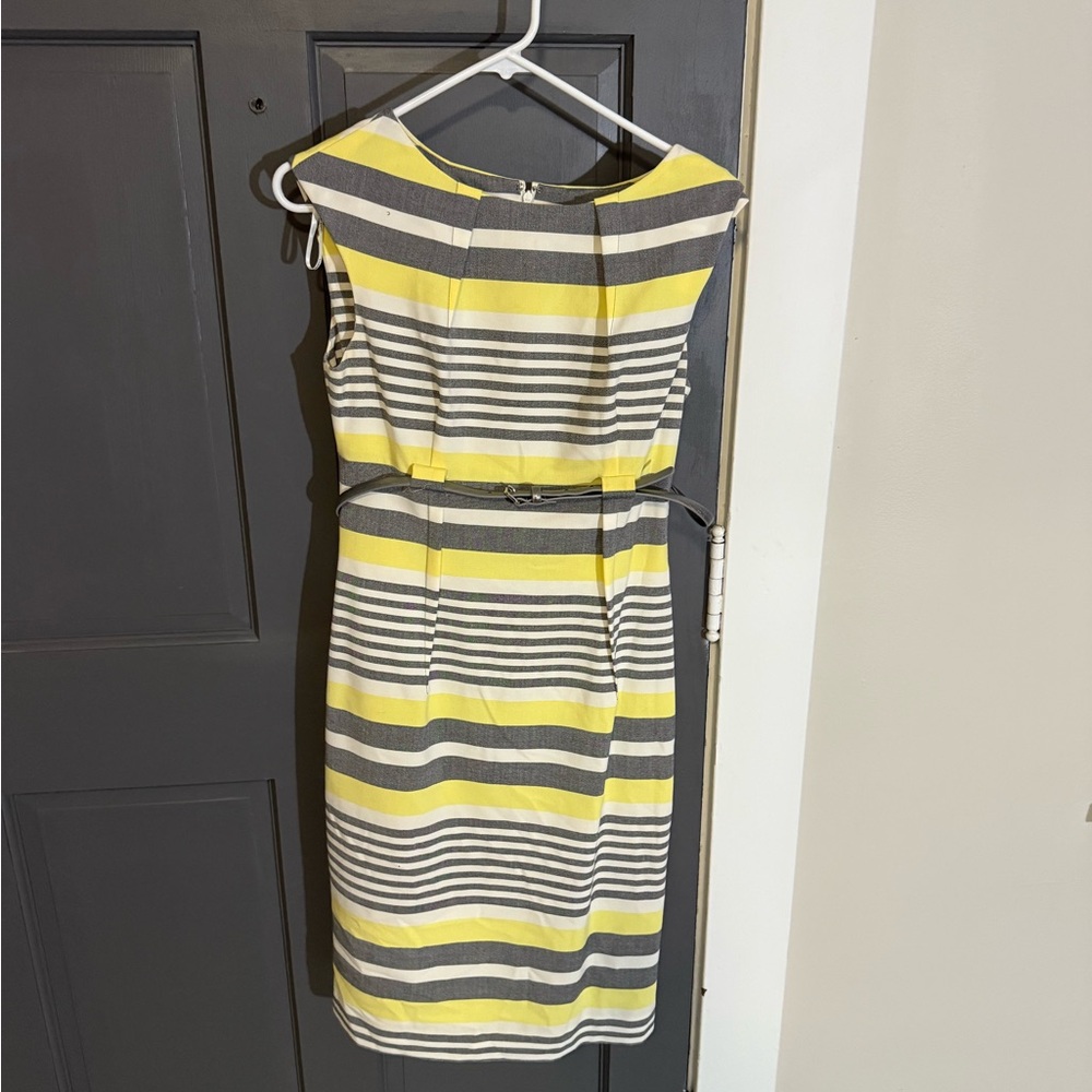 Calvin Klein Yellow, Gray & White Striped Sleeveless Sheath Dress